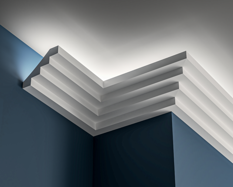 Art Deco stepped Lighting cornice 100x85mm - 3.0m with Plain design.