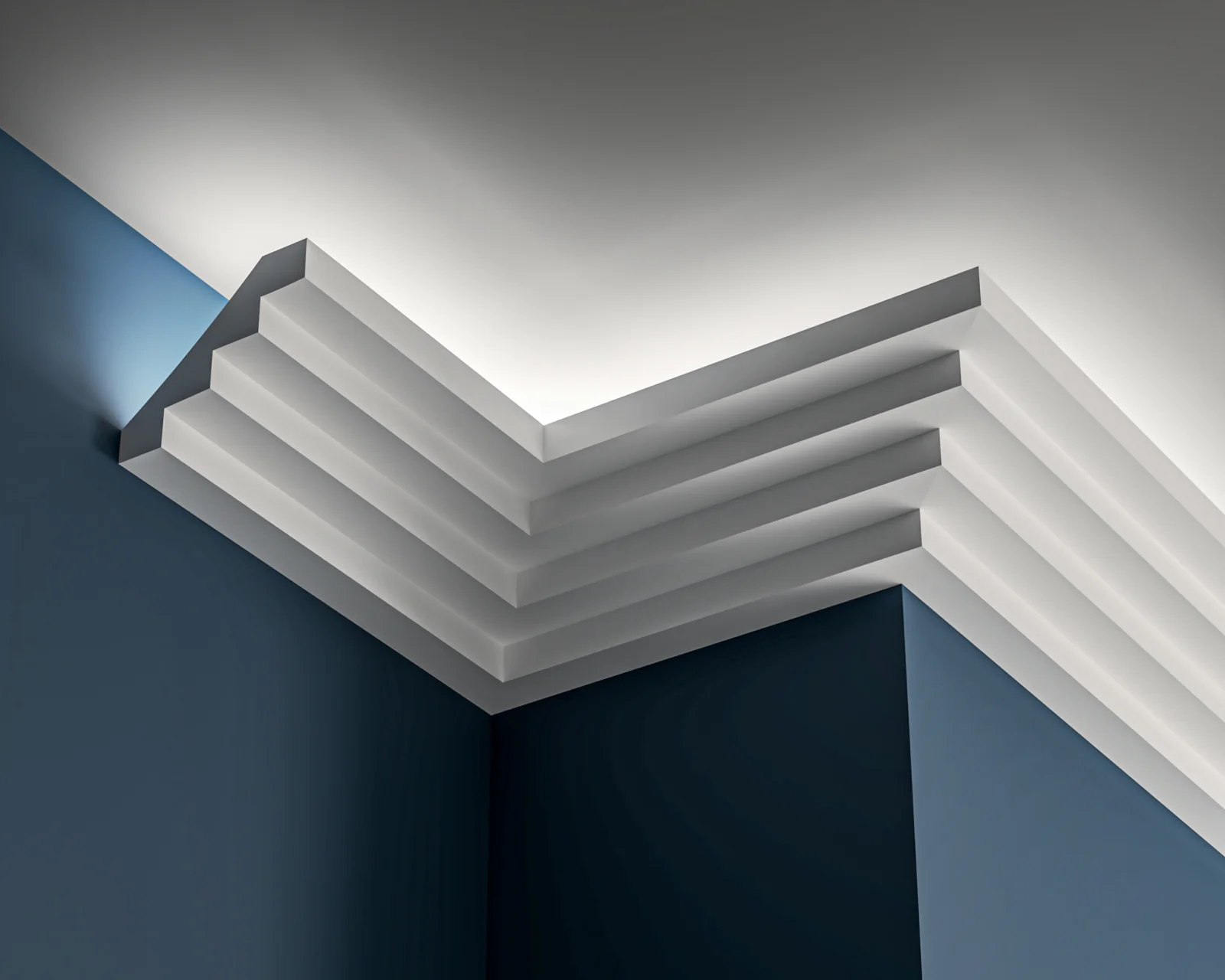 Small 4 Step Art Deco Lighting Cornice Art Deco stepped Lighting cornice 100x85mm - 3.0m with Plain design.