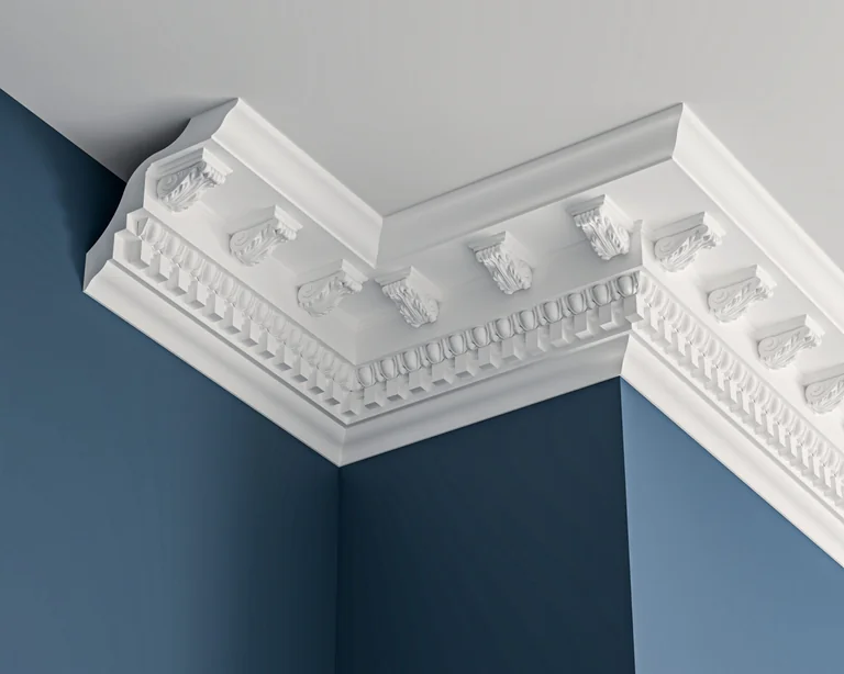 Victorian dentil plaster cornice 277x242mm - 3.0m, with Modillion, Dentil Block, Egg & Dart Detail